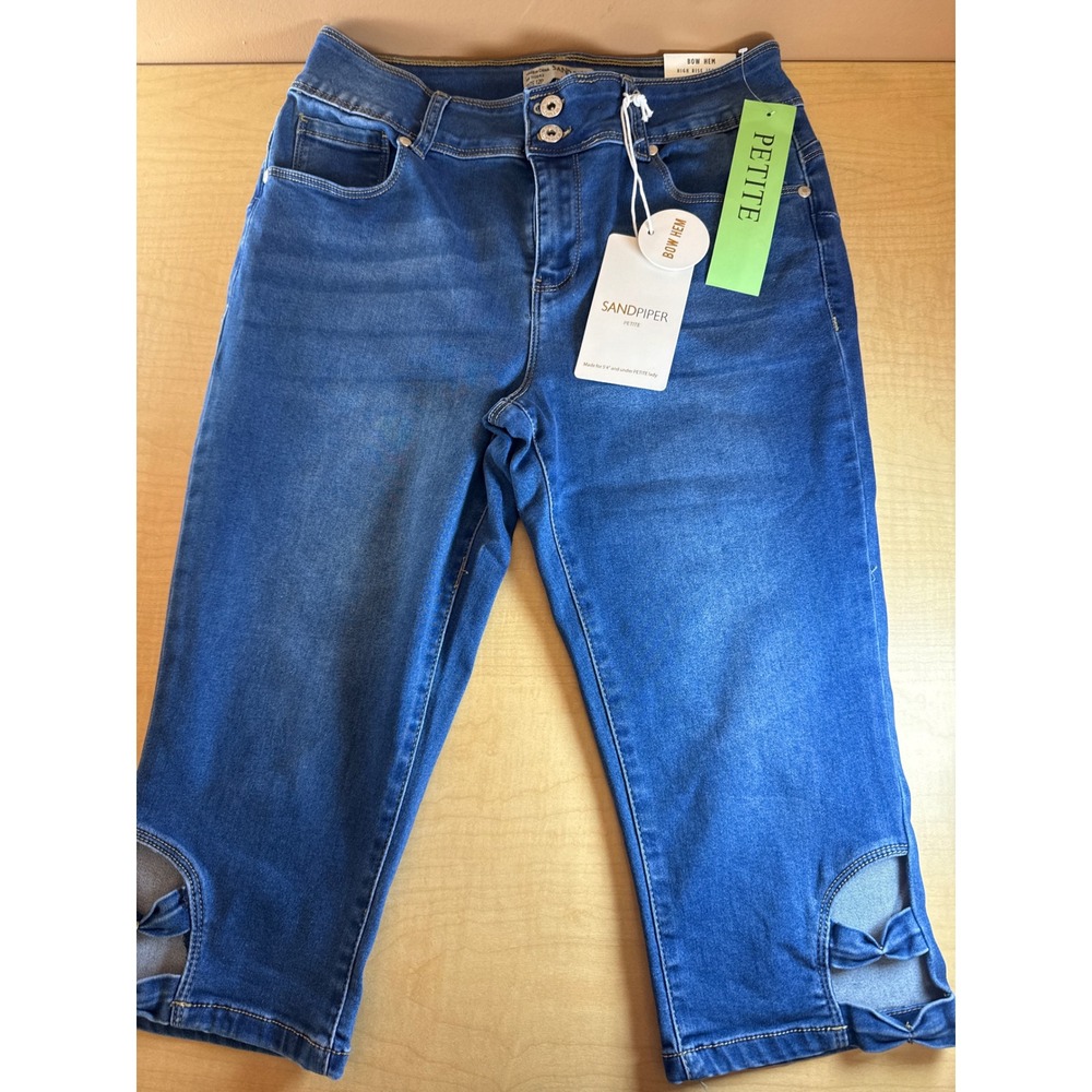 Sandpiper Petite High Rise Jegging Blue Bow Hem‎ Cropped Jeans Size 12P NWT